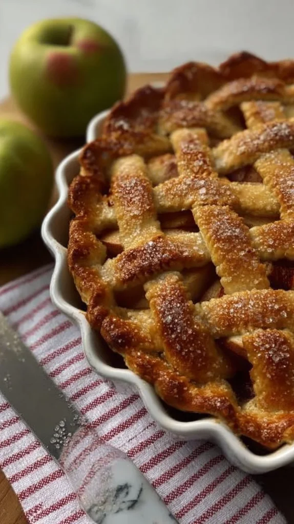 Homemade apple pie with golden crust and fresh apple filling