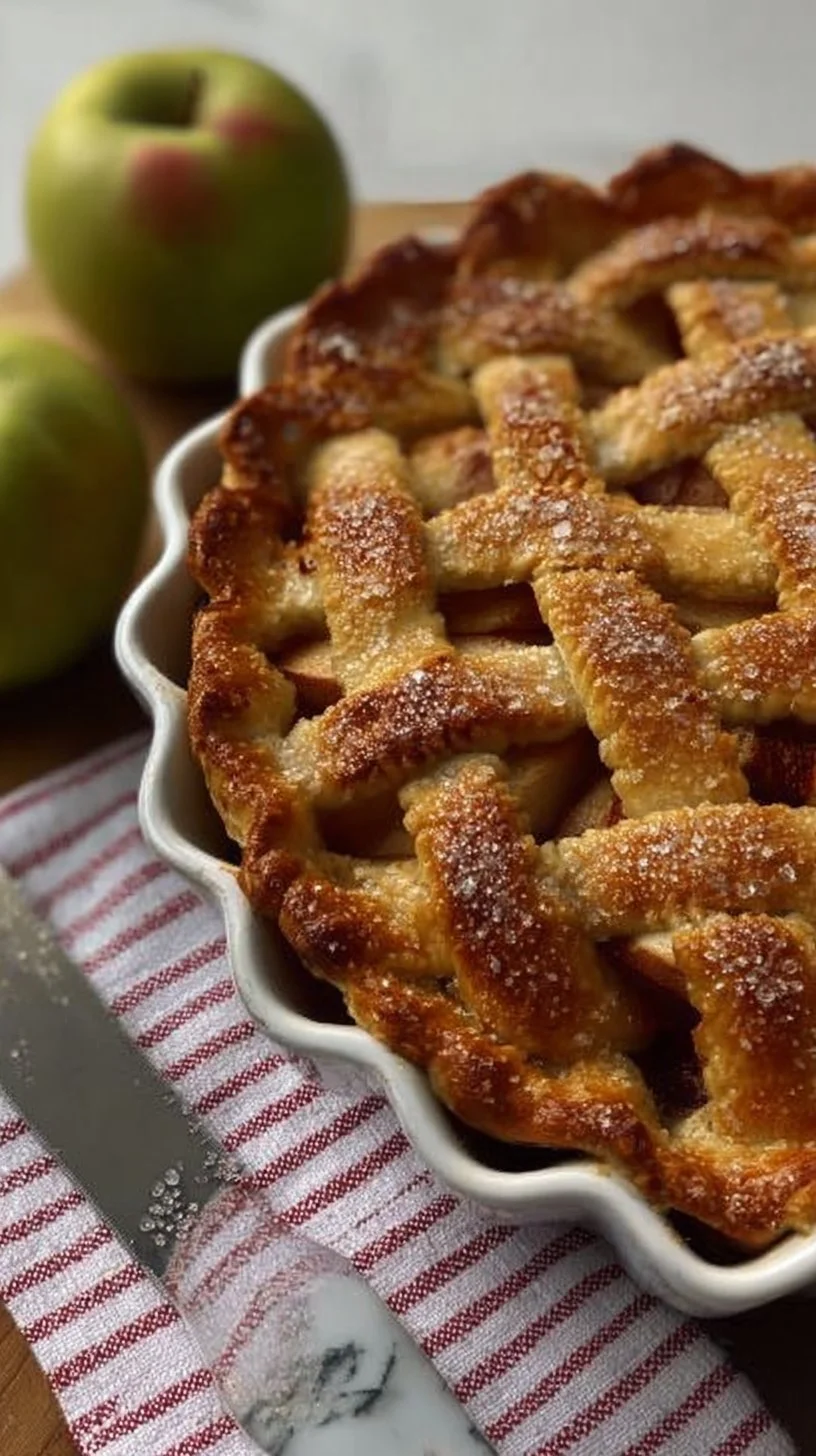 Homemade apple pie with golden crust and fresh apple filling