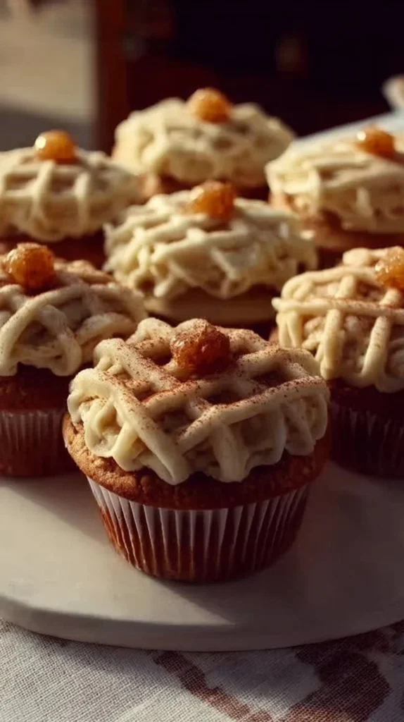 Delicious Apple Pie Cupcakes topped with cinnamon frosting and apple slices