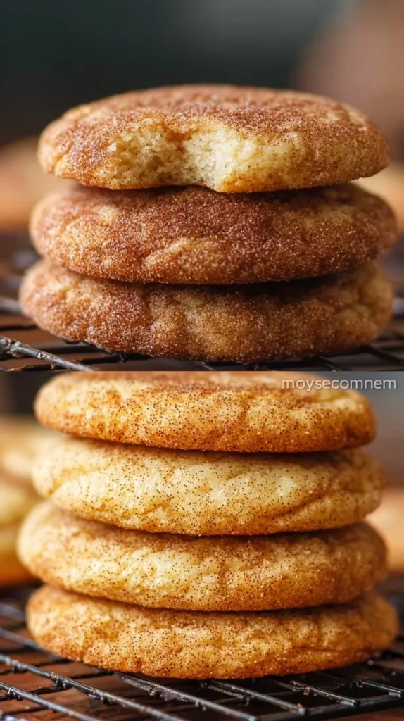 Freshly baked chewy snickerdoodle cookies with cinnamon sugar topping
