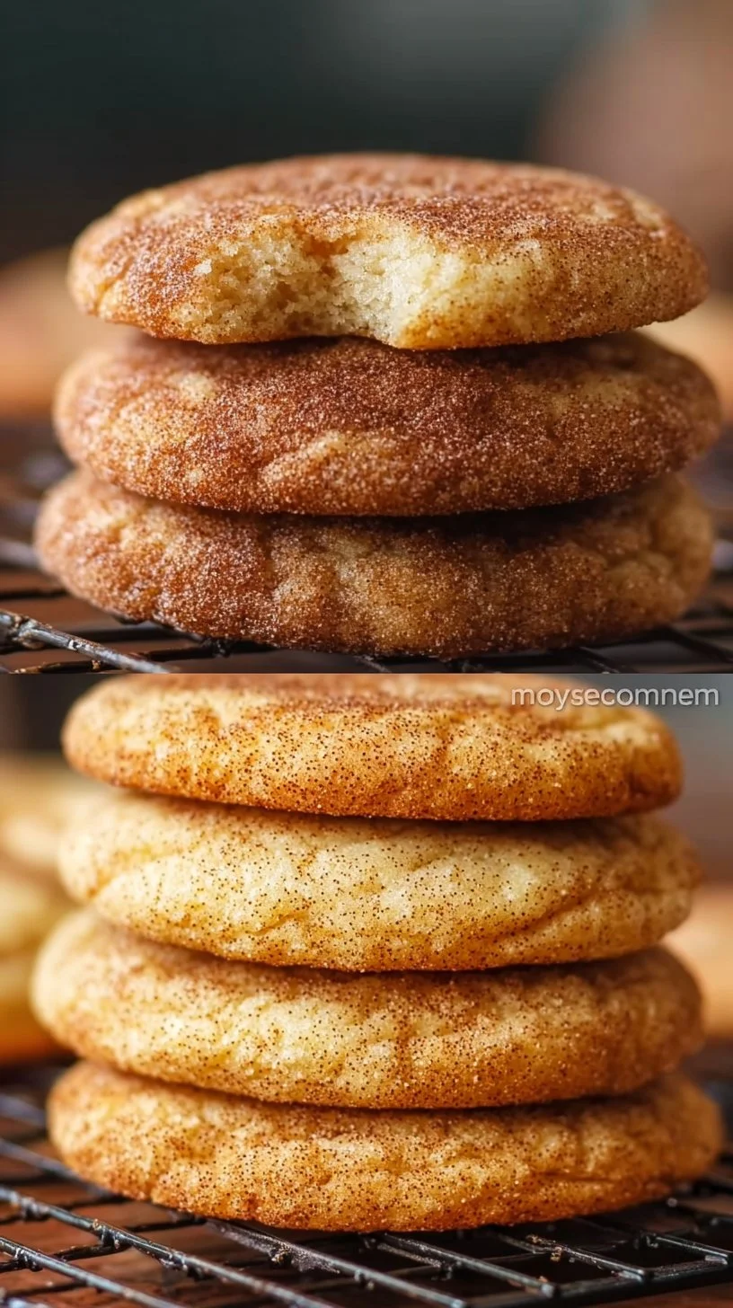 Freshly baked chewy snickerdoodle cookies with cinnamon sugar topping