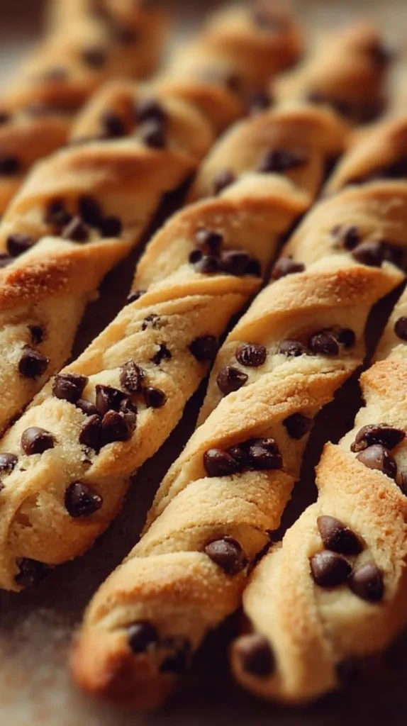 Chocolate Chip Cookie Dough Twists with melted chocolate and cookie dough