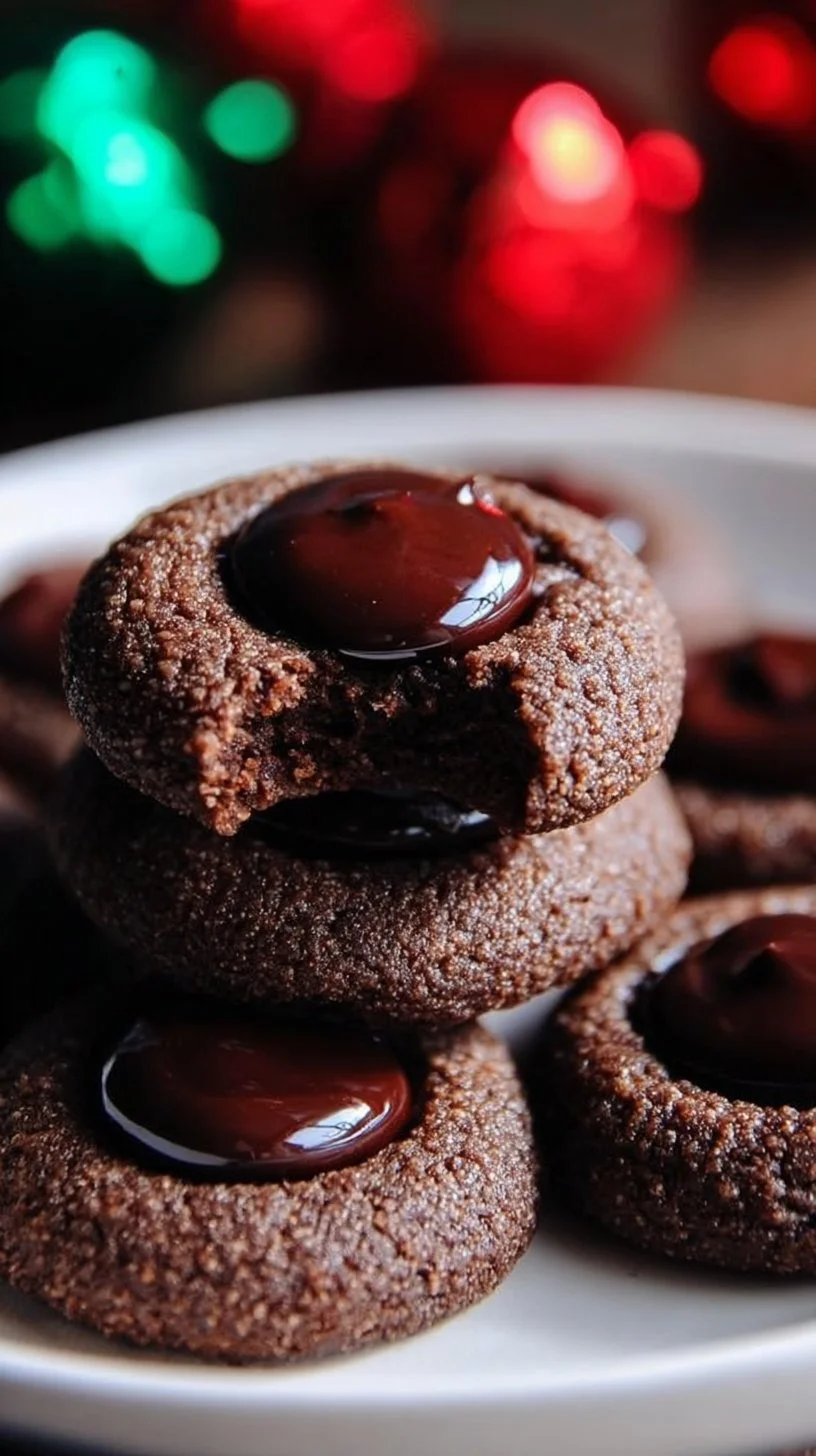 Delicious chocolate thumbprint cookies with fruit jam filling