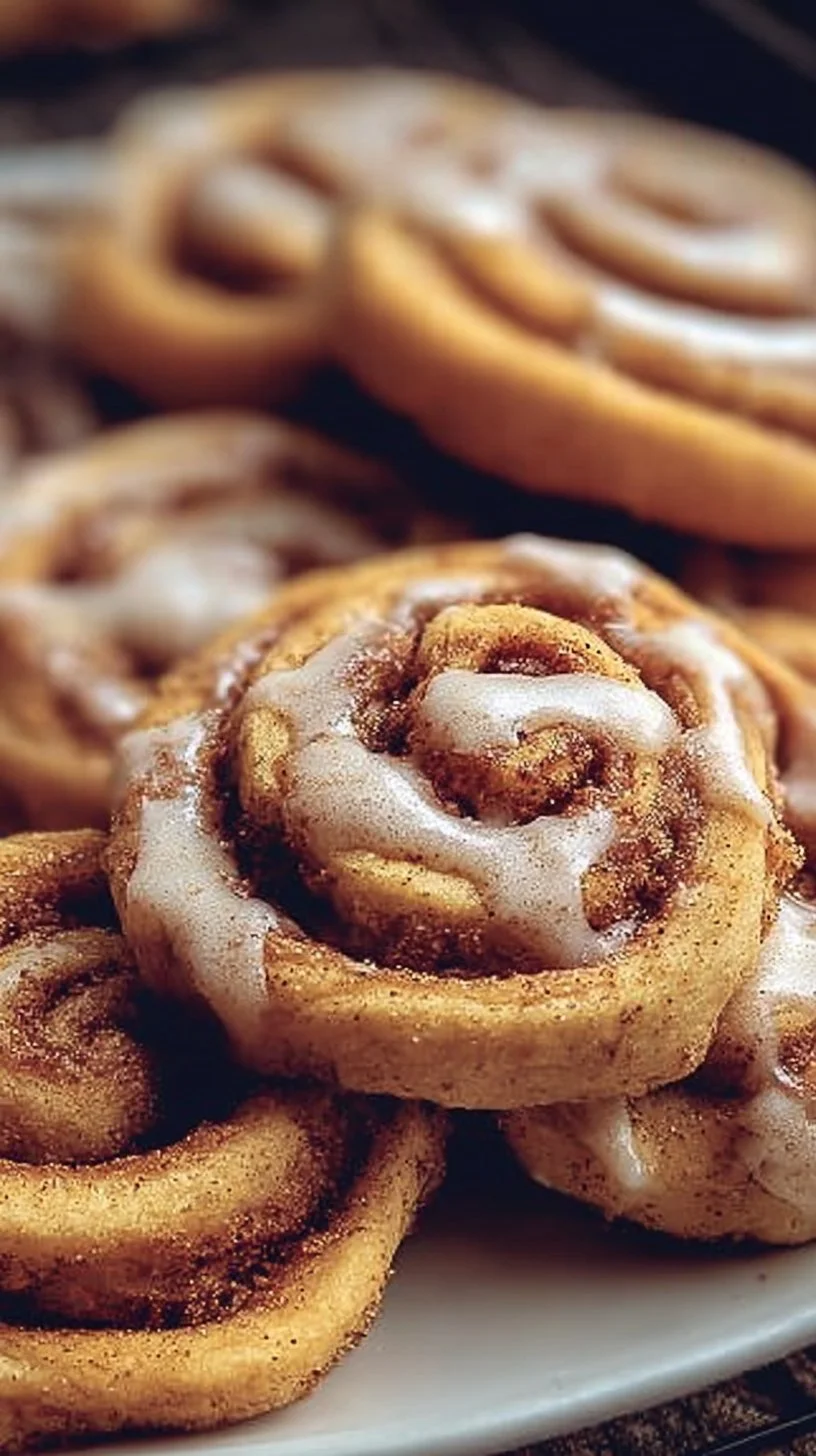 Cinnamon Roll Cookies 1 Deliciously baked cinnamon roll cookies topped with icing and cinnamon.