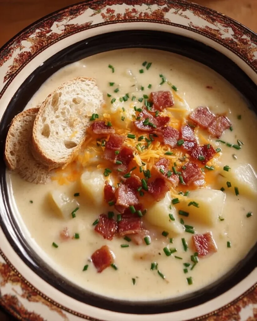 Crock Pot Crack Potato Soup topped with cheese and green onions in a bowl
