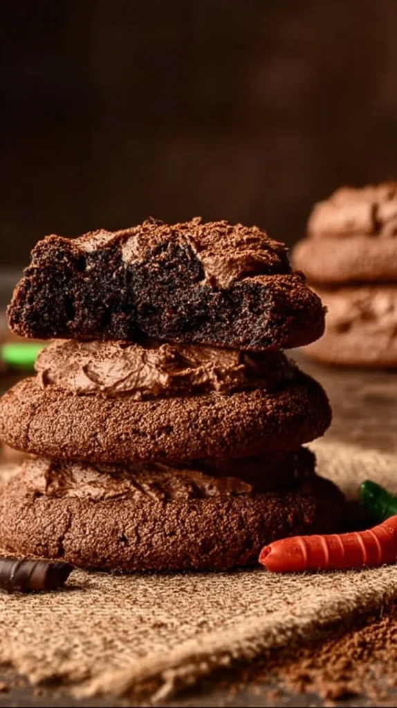 Delicious Dirt Cake Cookies decorated with chocolate and cream layers.