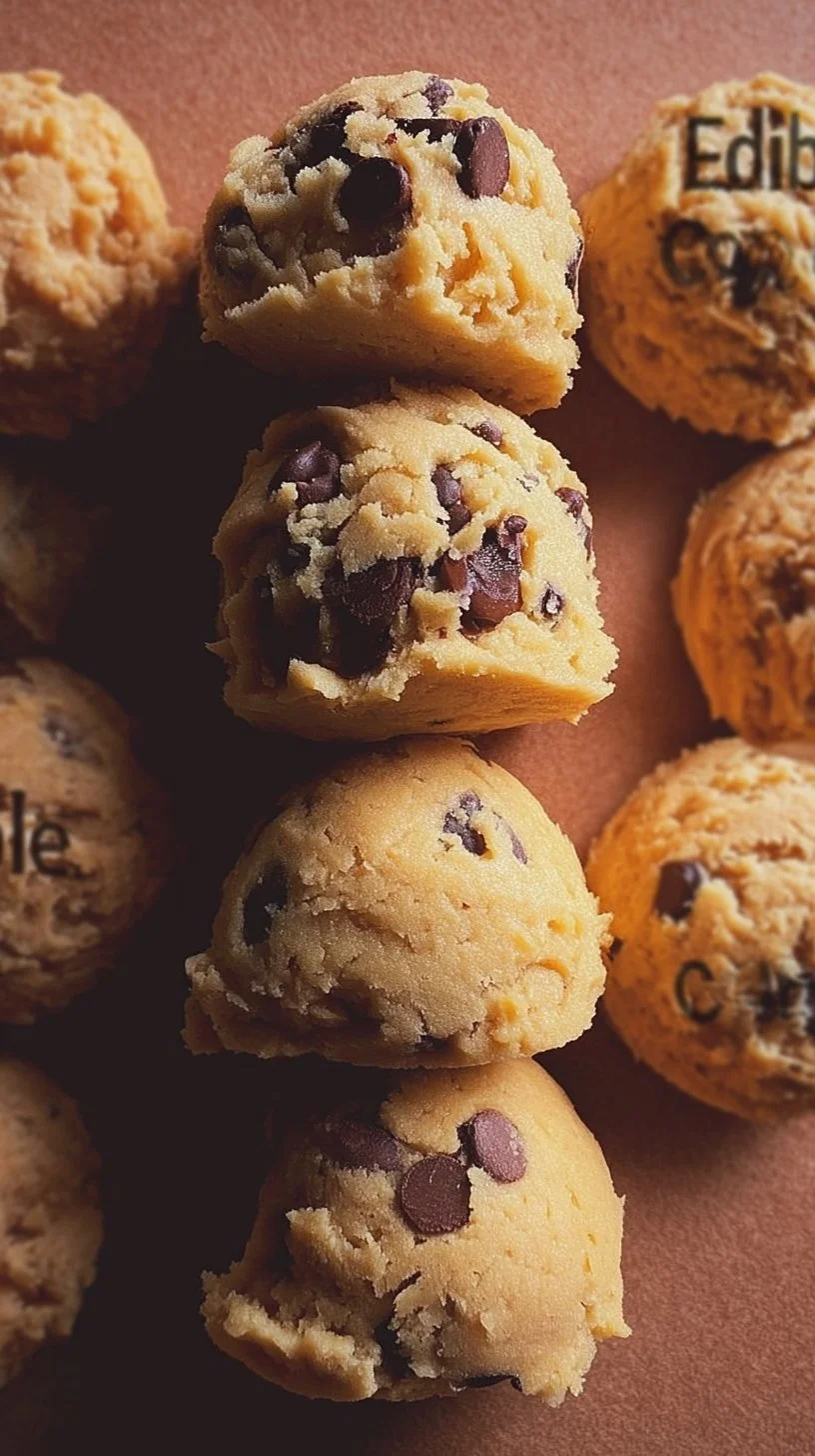 Bowl of edible cookie dough with chocolate chips and a wooden spoon