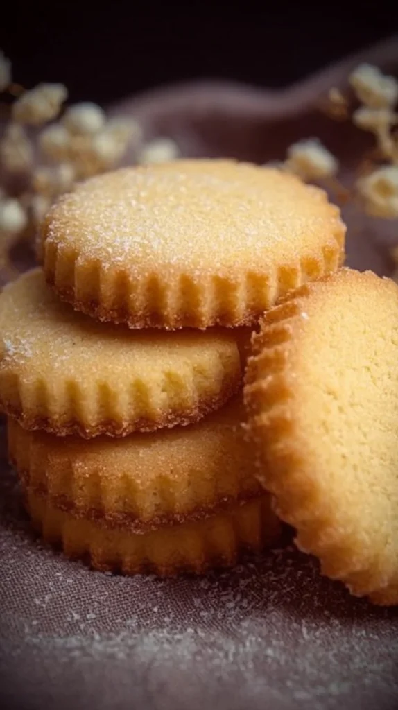 Delicious French Butter Cookies (Sablés) on a rustic wooden table.