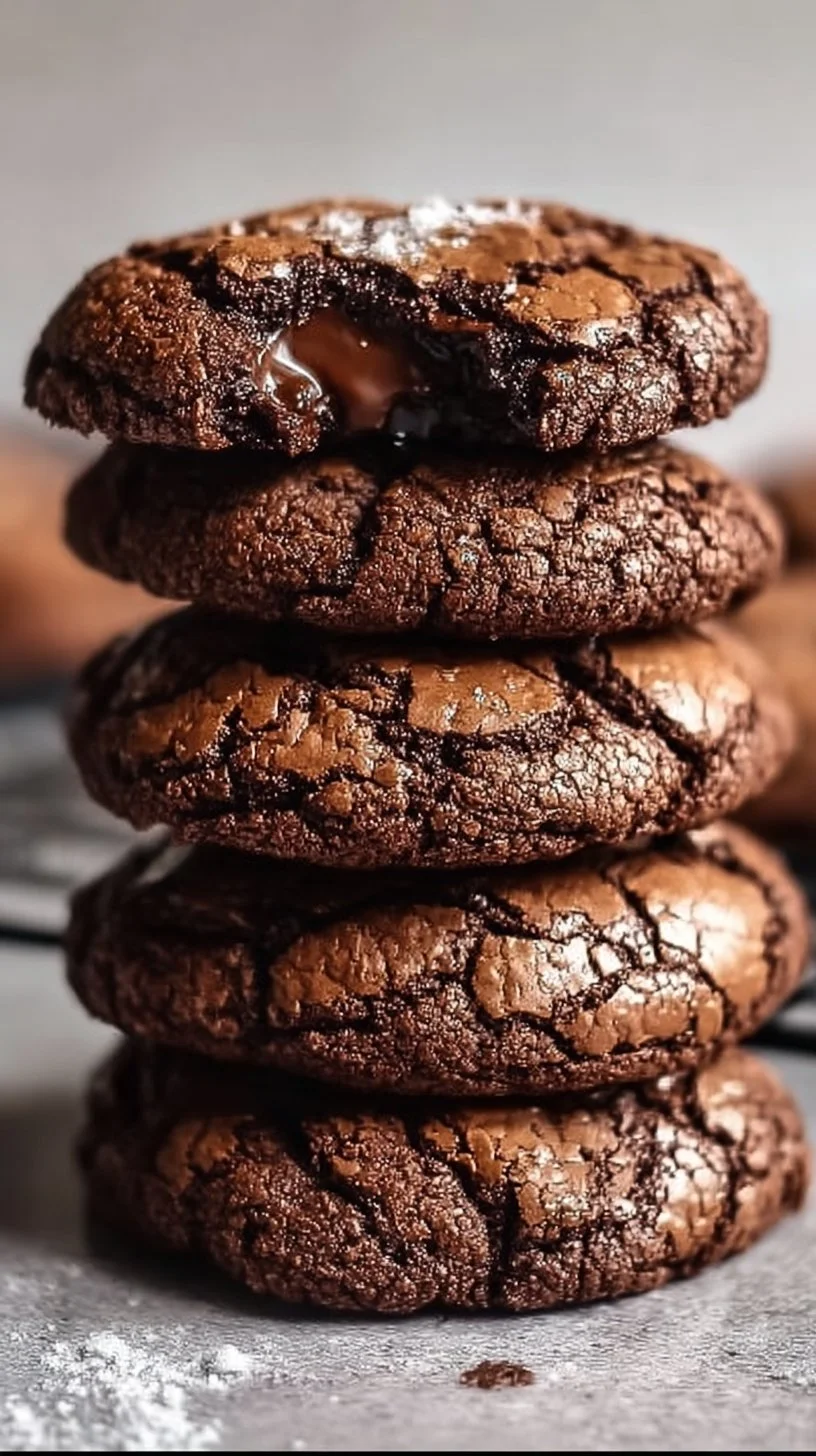 Fudgy Brownie Cookies 1 Delicious fudgy brownie cookies stacked on a plate