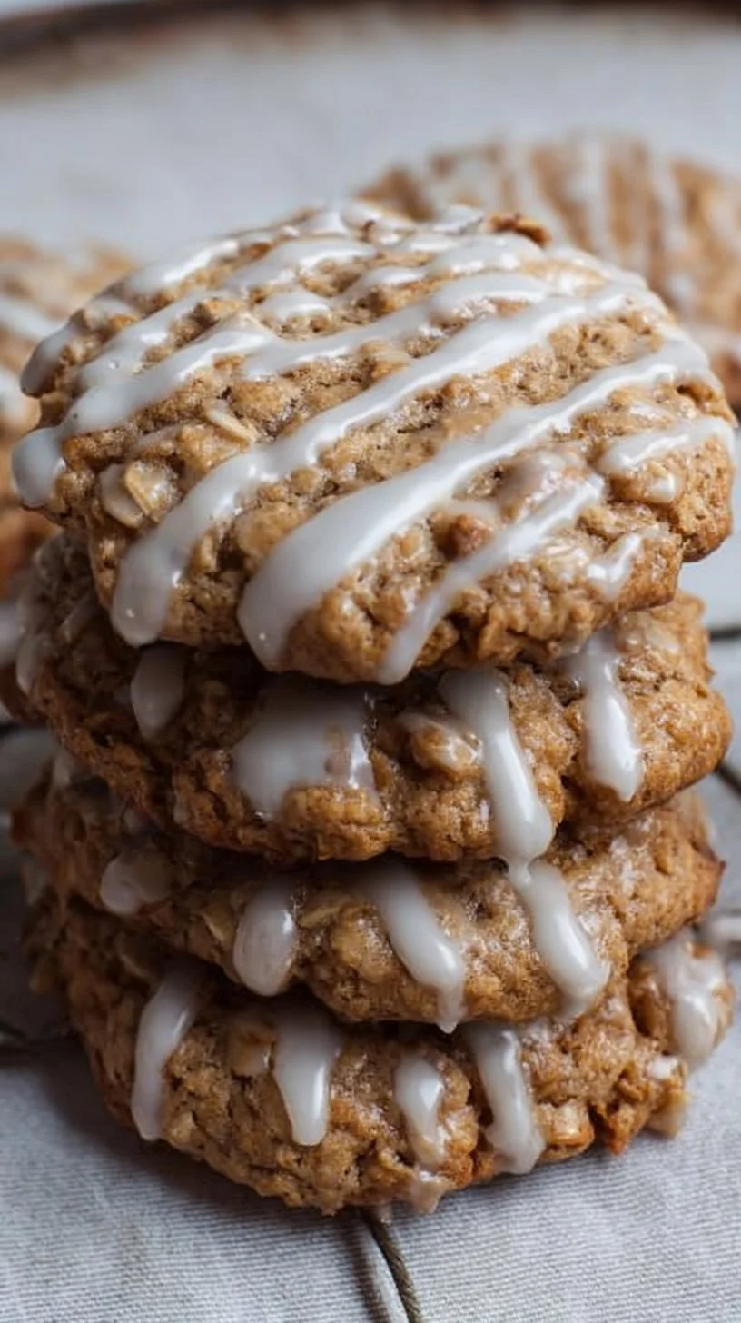 Iced oatmeal cookies - Crumbl copycat 1 Delicious iced oatmeal cookies inspired by Crumbl recipe, showcasing creamy icing.