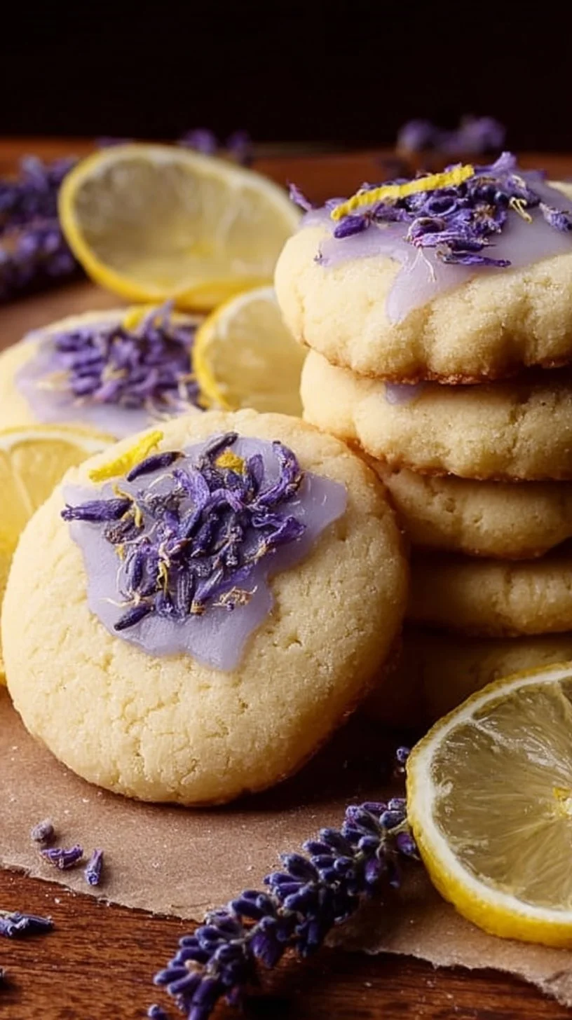 Lemon Lavender Cookie Recipe 1 Homemade lemon lavender cookies arranged on a plate.