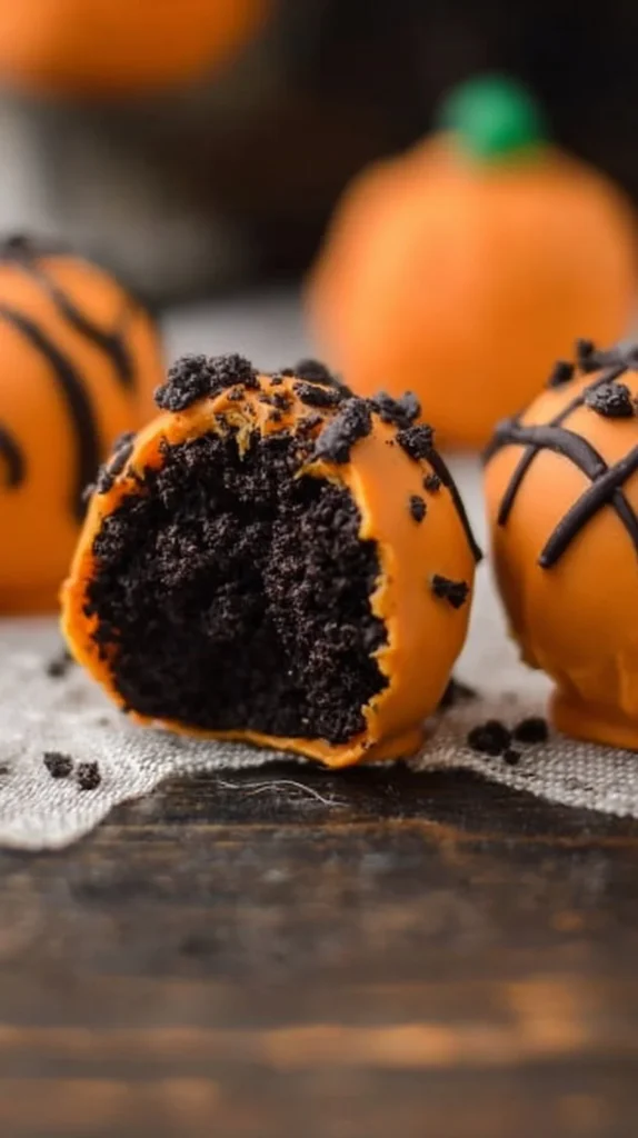 Pumpkin Oreo balls decorated for a festive fall treat