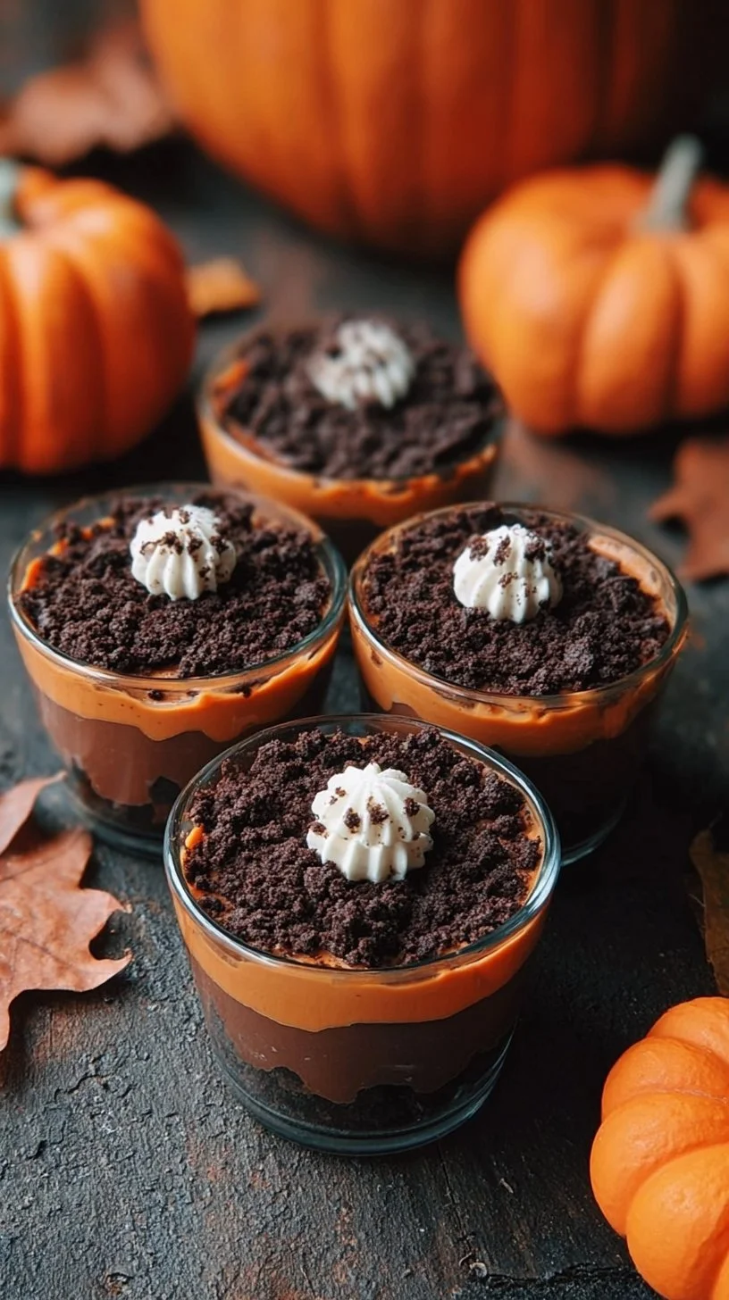Pumpkin Patch Dirt Cups 1 Pumpkin Patch Dirt Cups dessert for Halloween celebrations