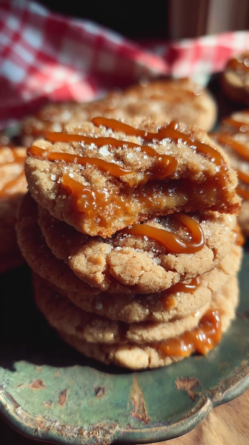 Salted Caramel Apple Pie Cookies 1 Salted caramel apple pie cookies with a drizzle of caramel