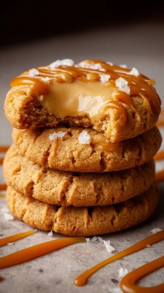 Delicious salted caramel cheesecake cookies on a baking tray