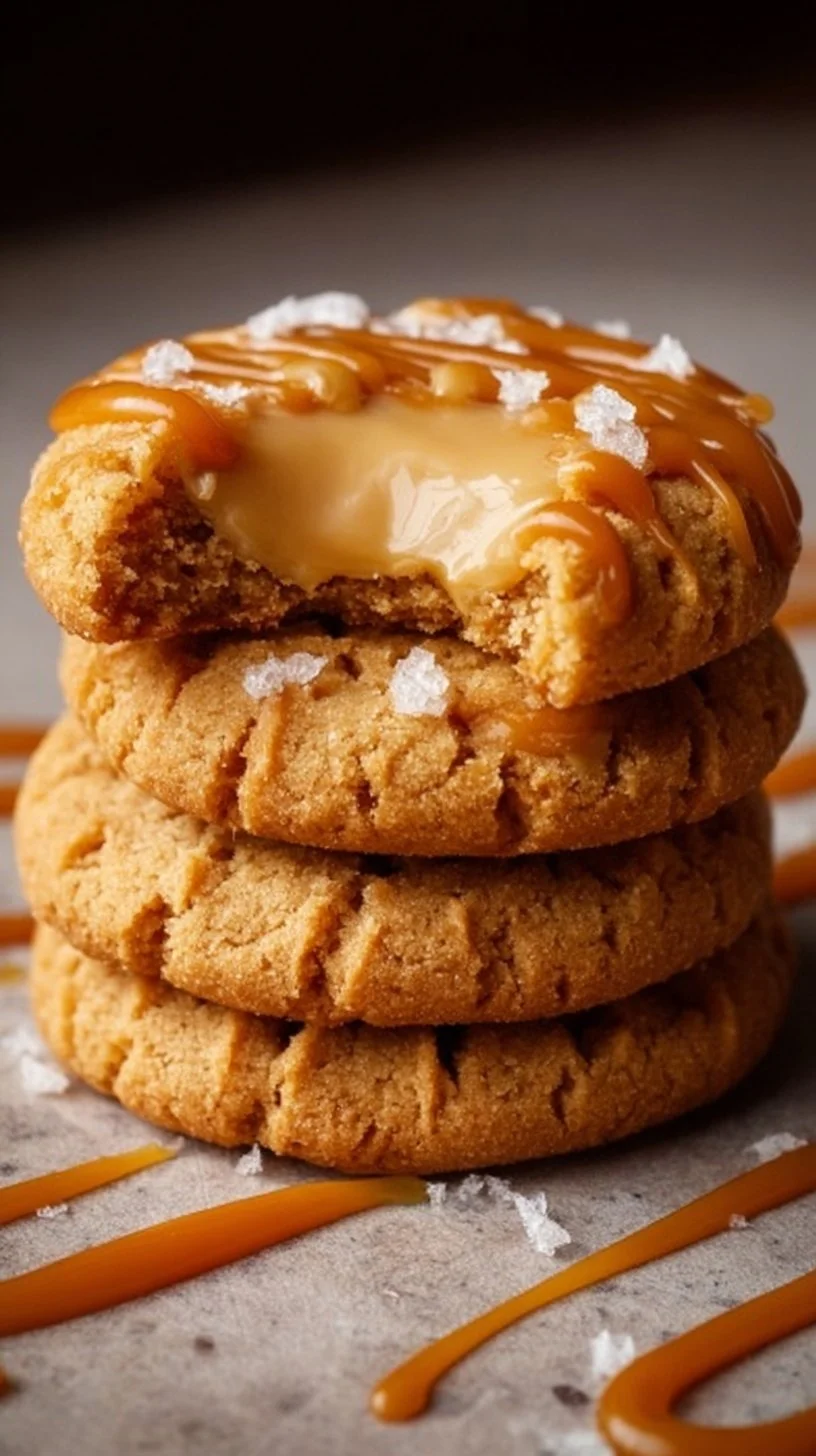 Delicious salted caramel cheesecake cookies on a baking tray