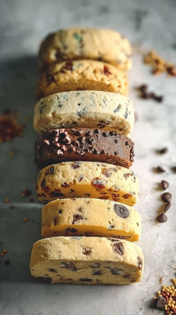 Assorted slice and bake cookies in various flavors ready to bake