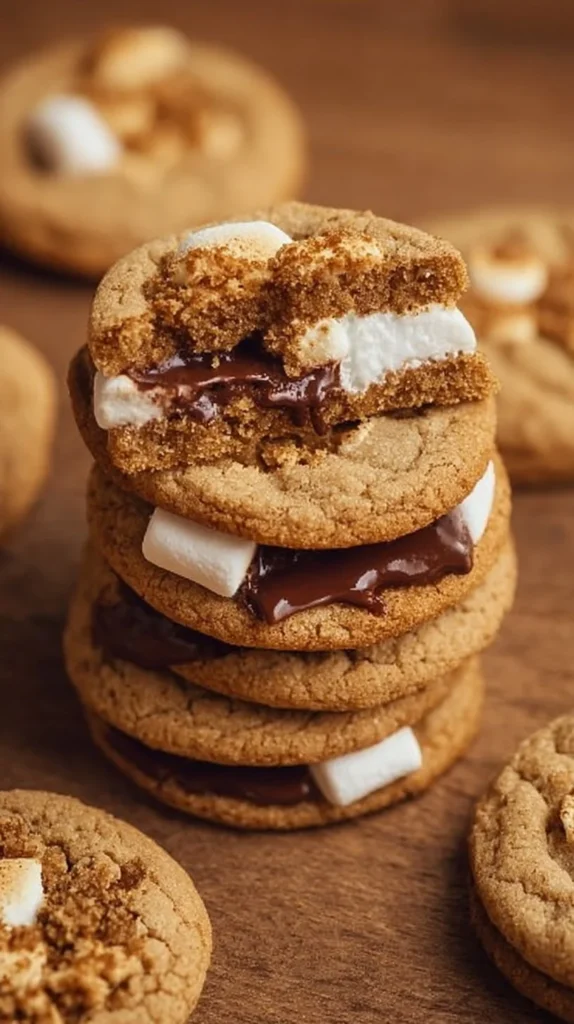 Delicious S'mores Cookies with chocolate, marshmallows, and graham crackers