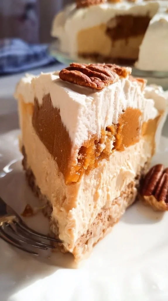 Delicious Thanksgiving Piecaken layered with pie and cake for a festive dessert