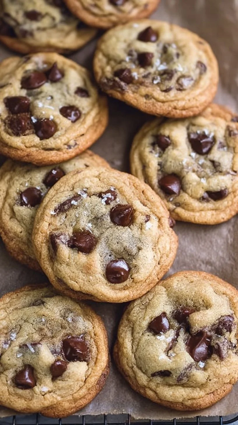 These crispy and chewy chocolate chip cookies have golden edges and soft, tender centers. 1 Crispy and chewy chocolate chip cookies with golden edges and soft centers