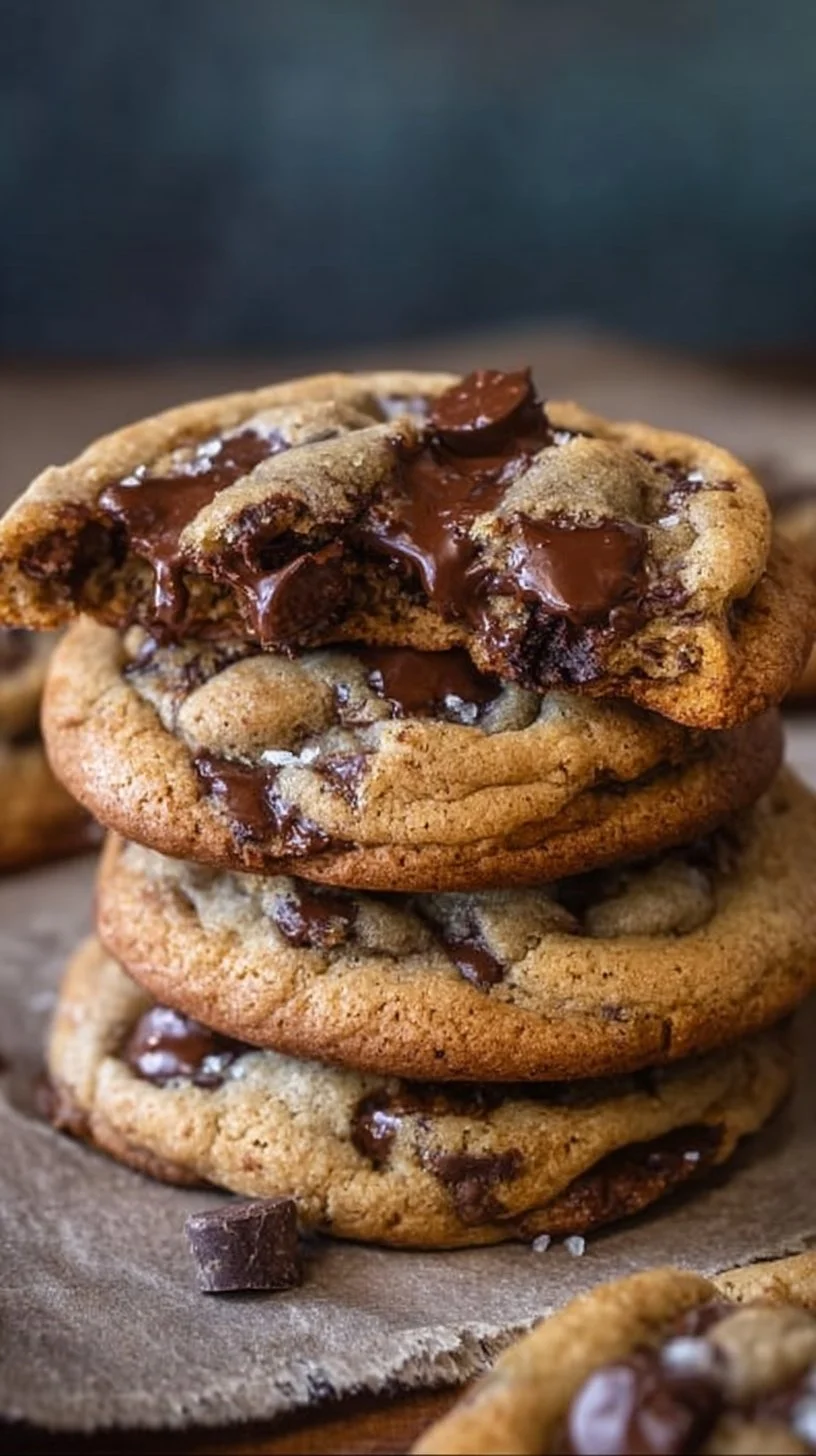 Ultra Thick Bakery Style Chocolate Chip Cookies – Crispy Edges, Gooey Centers, and Loaded with Chocolate! 1 Ultra thick bakery style chocolate chip cookies with crispy edges and gooey centers.
