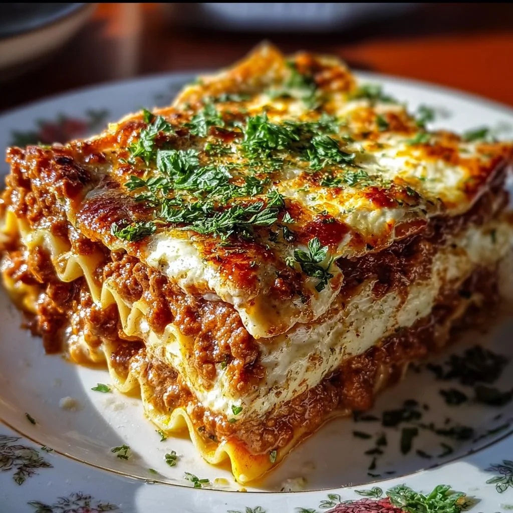 Classic lasagna with ricotta and meat sauce, a delicious and hearty Italian dish.