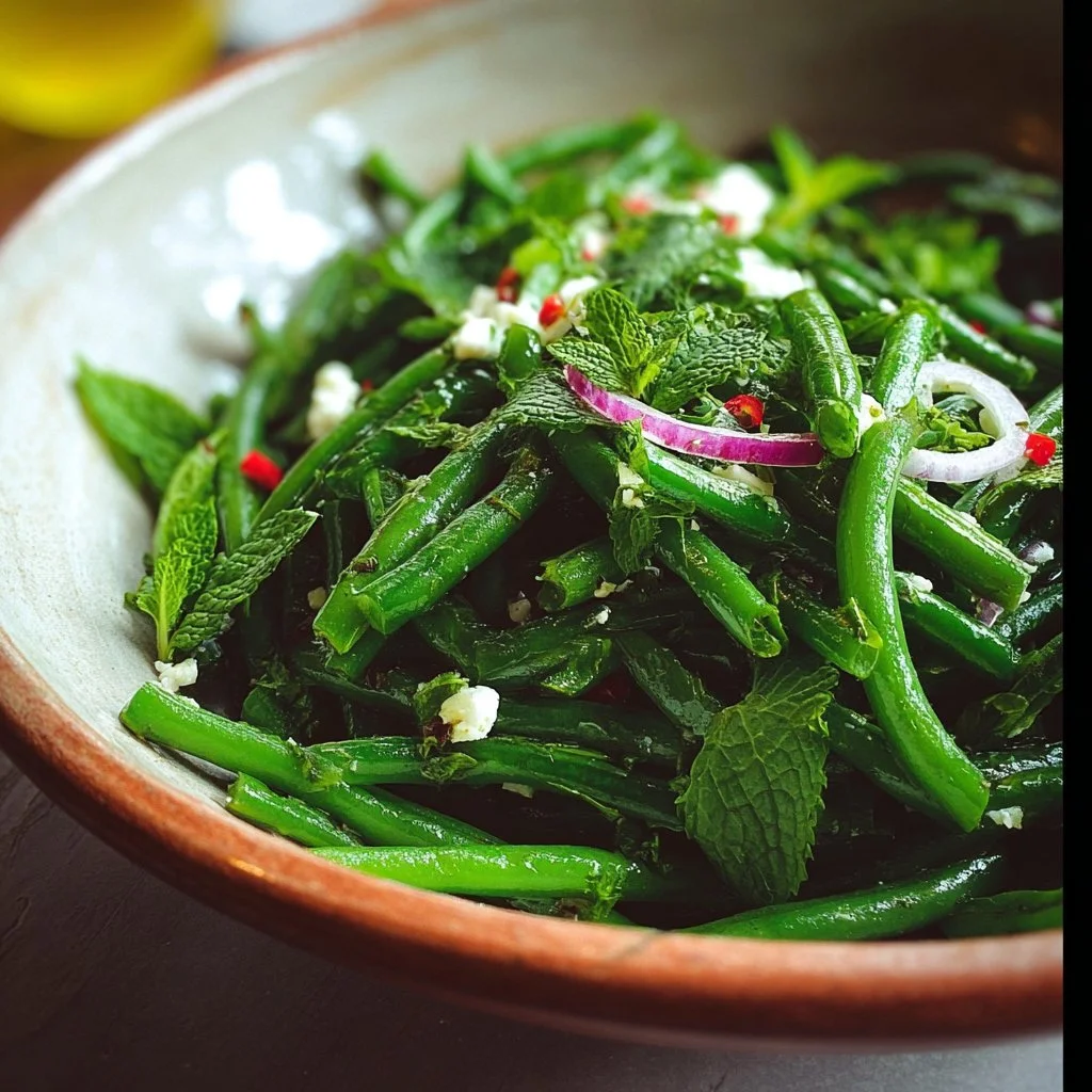 Corsican Green Bean and Mint Salad 1 Corsican green bean and mint salad served in a bowl