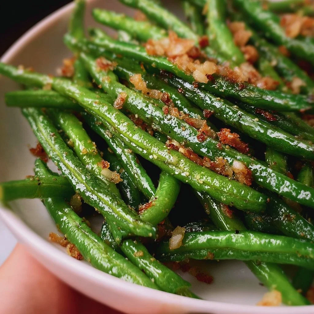 Crispy garlic green beans served as a tasty and healthy side dish