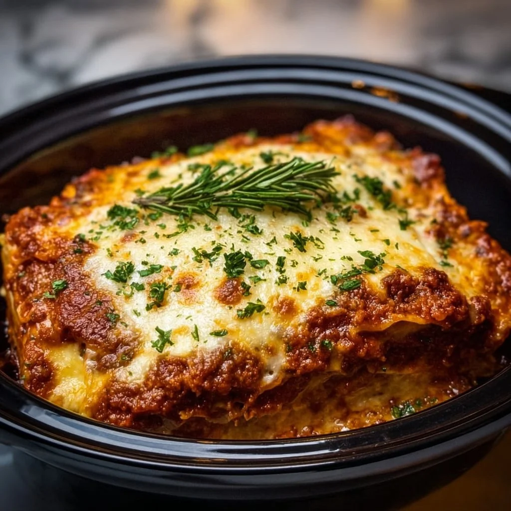 Delicious Crockpot Lasagna served in a bowl, perfect for family dinner.
