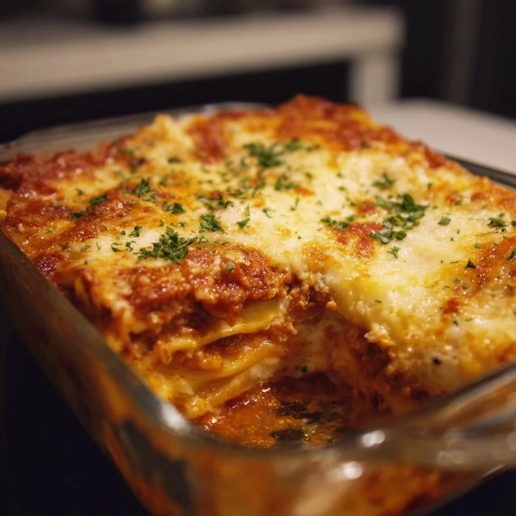 Delicious easy lasagna with layers of pasta and cheese
