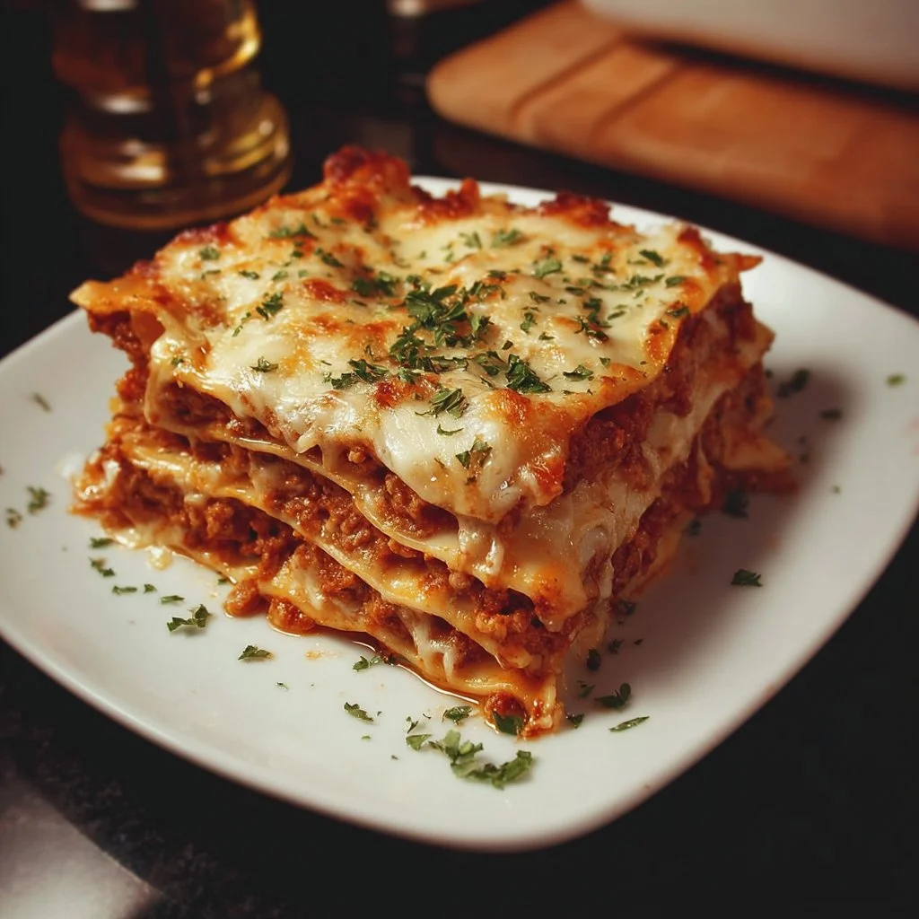Delicious hearty homemade lasagna fresh out of the oven