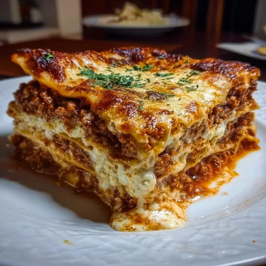 Delicious homemade lasagna layered with cheese, meat, and sauce