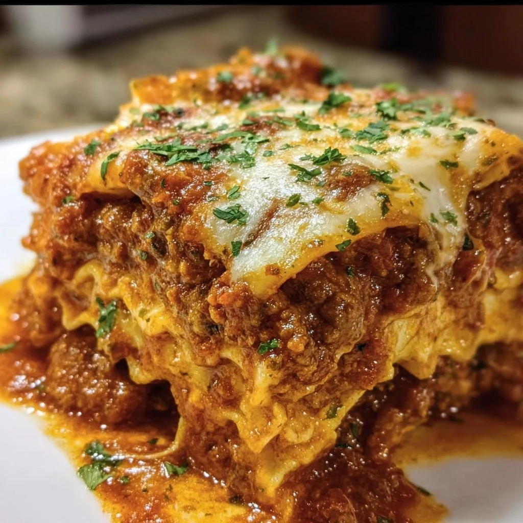 Delicious slow cooker lasagna served in a bowl with layers of cheese and sauce