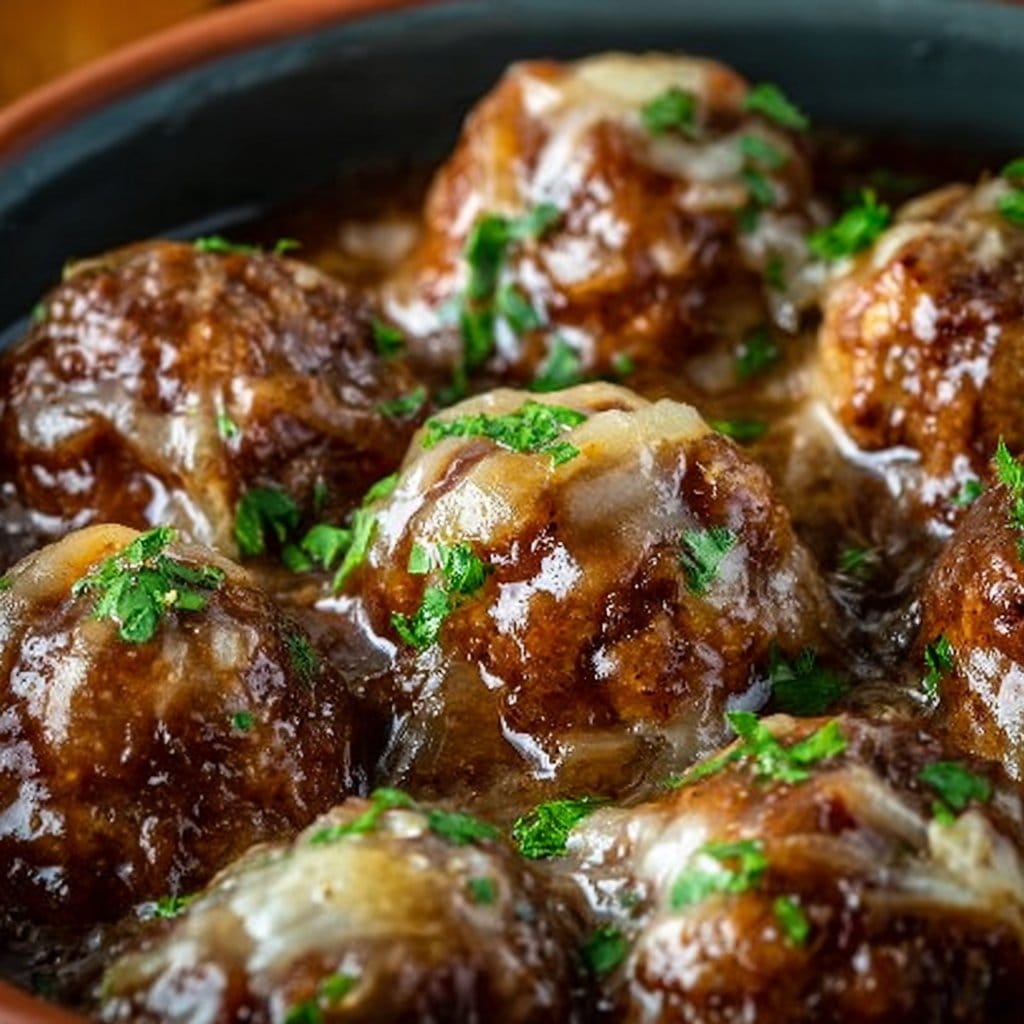 Crockpot French Onion Meatballs
