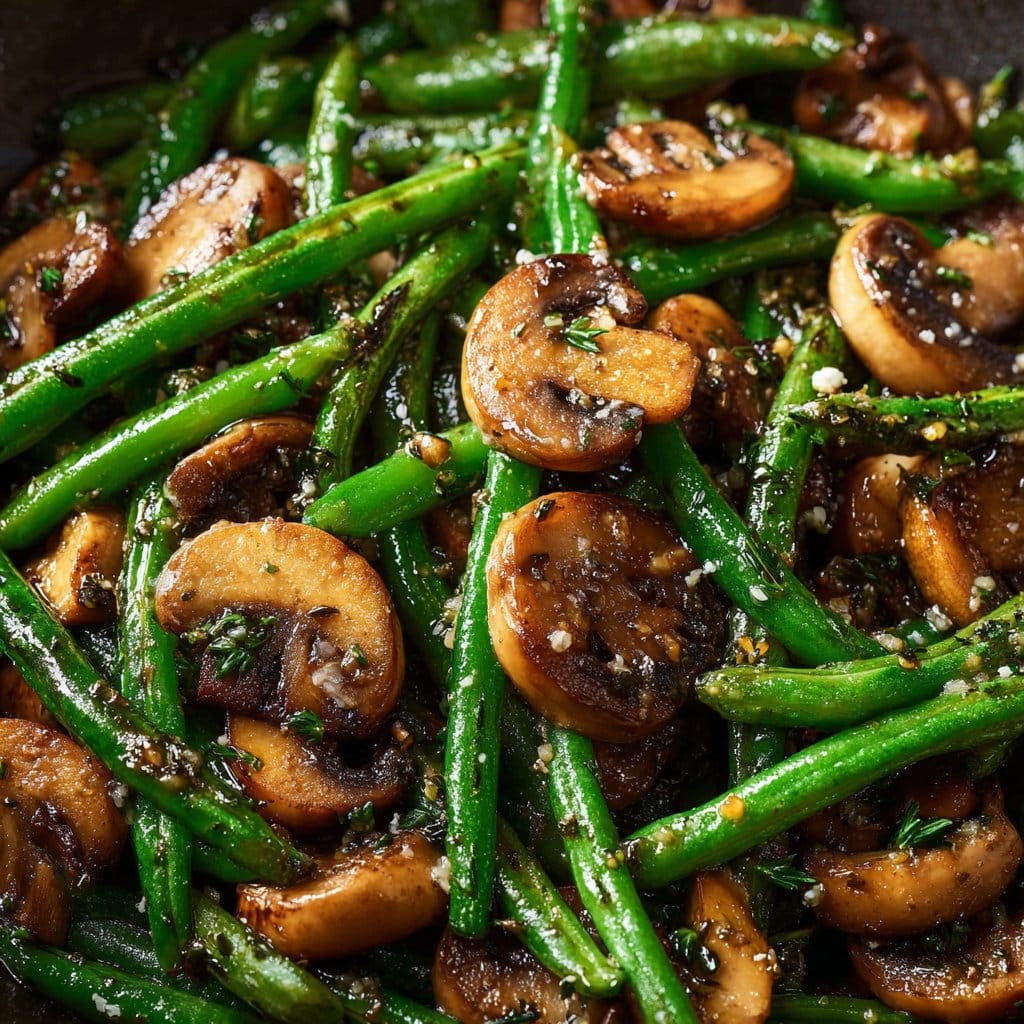Garlic Butter Sautéed Green Beans and Mushrooms