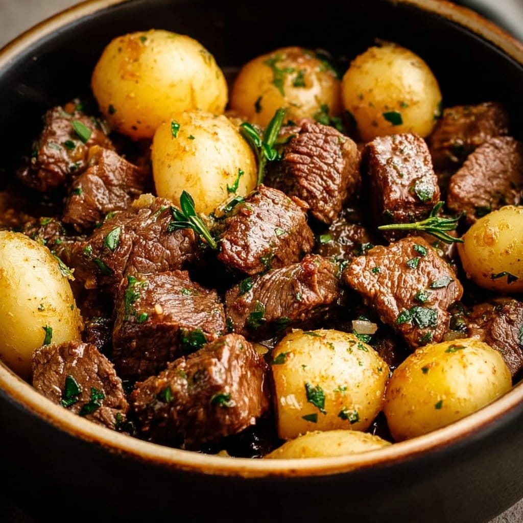 Crockpot Garlic Butter Beef Bites with Potatoes