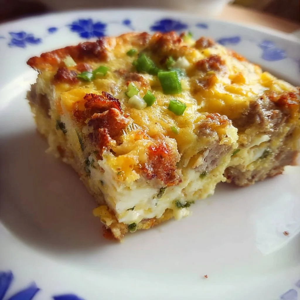 Delicious homemade breakfast casserole with eggs, cheese, and vegetables