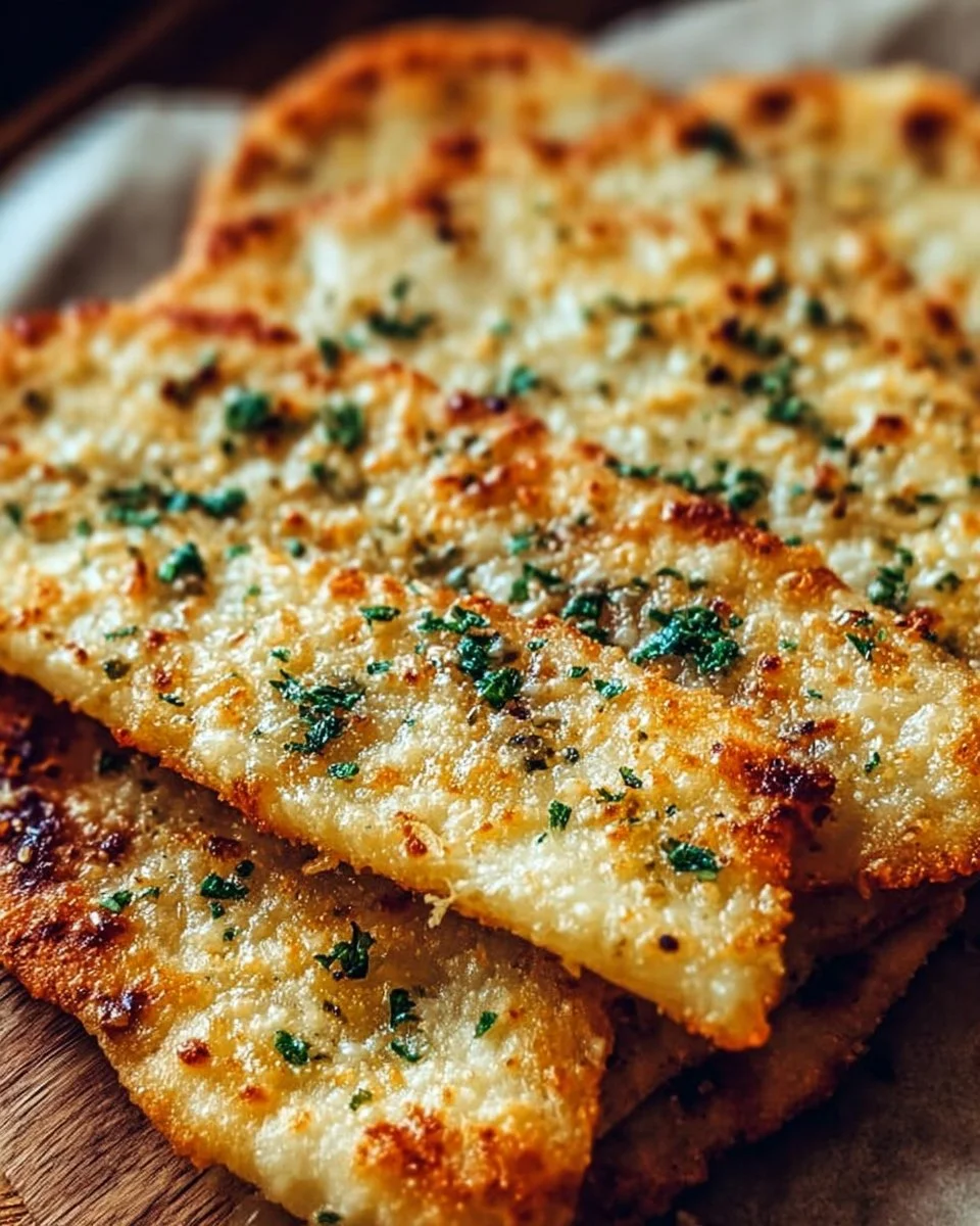 Cheesy keto garlic flatbread fresh out of the oven with melted cheese