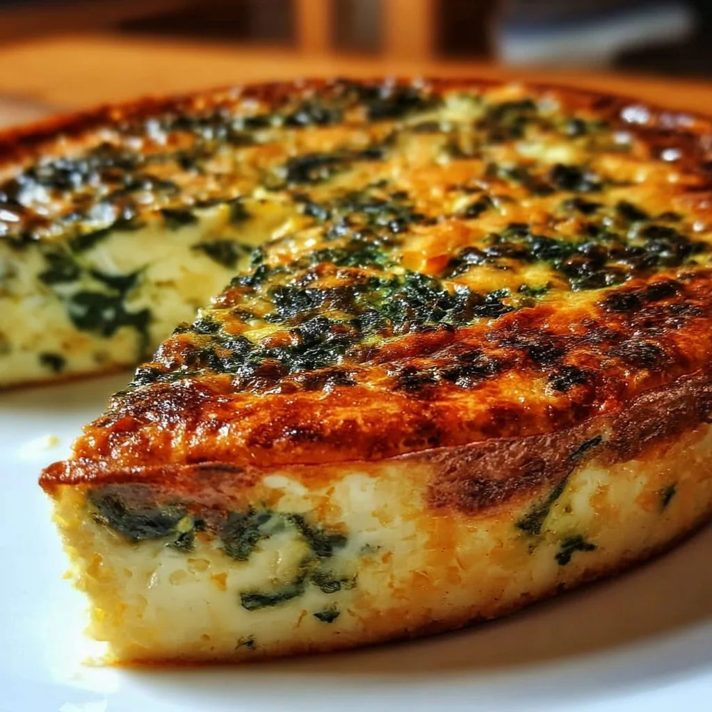 Cottage cheese and spinach crustless quiche served on a plate