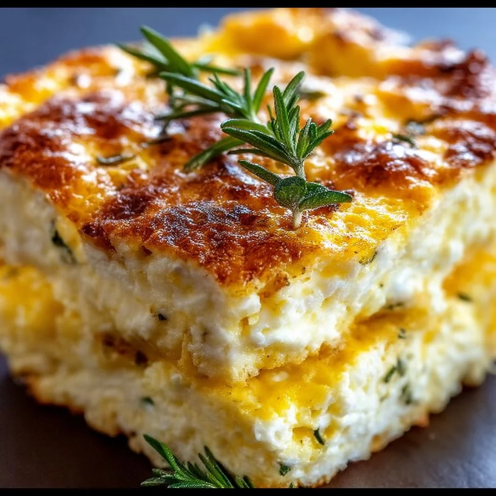 Fluffy Cottage Cheese Egg Bake Casserole served on a plate