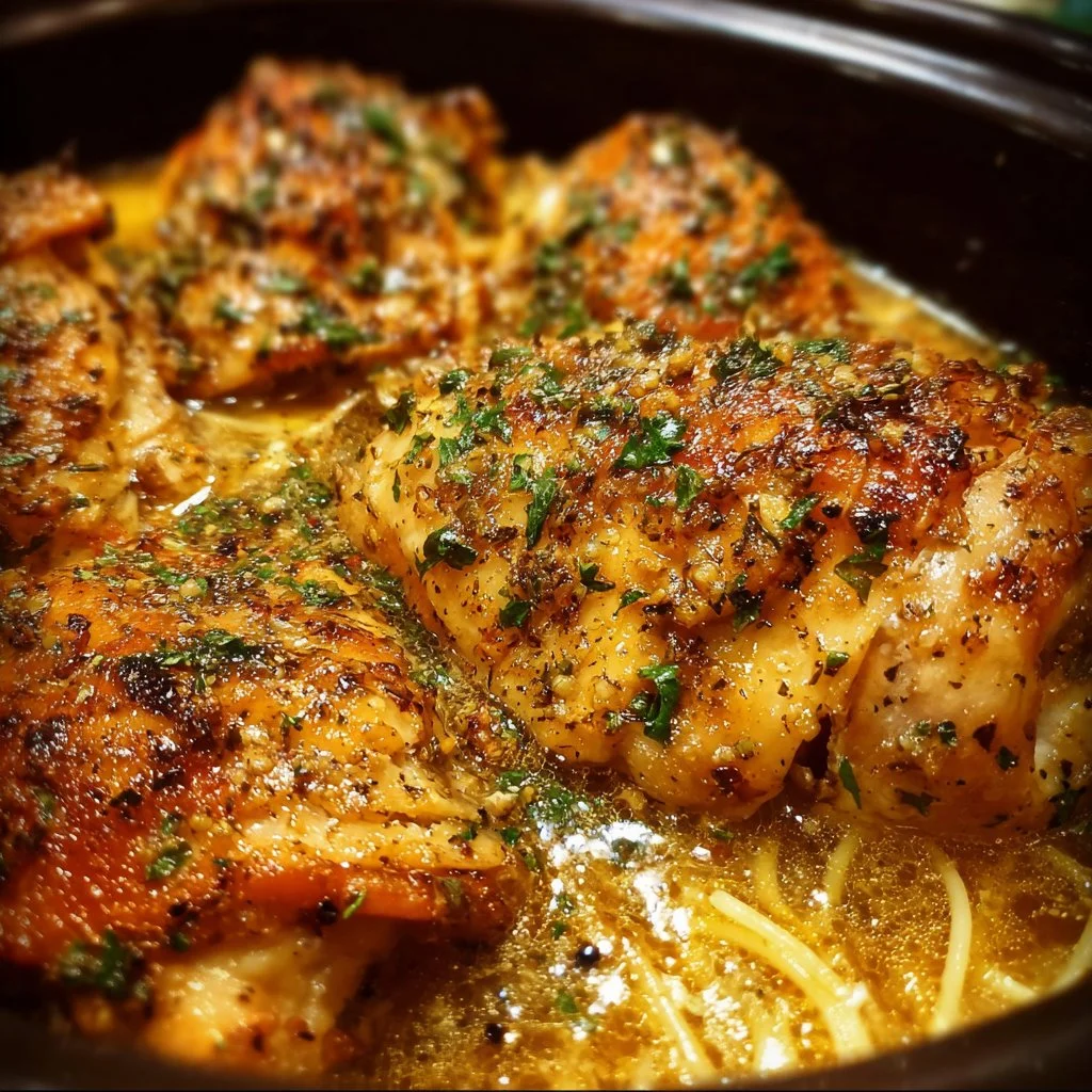 Crock Pot Angel Chicken recipe with tender chicken cooked in a creamy sauce