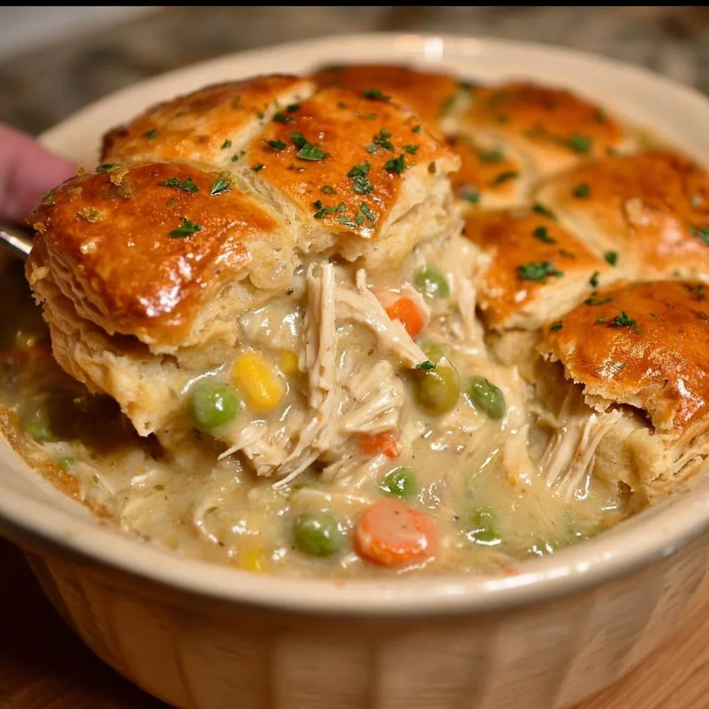 Delicious Crock Pot Chicken Pot Pie ready to serve for a cozy dinner