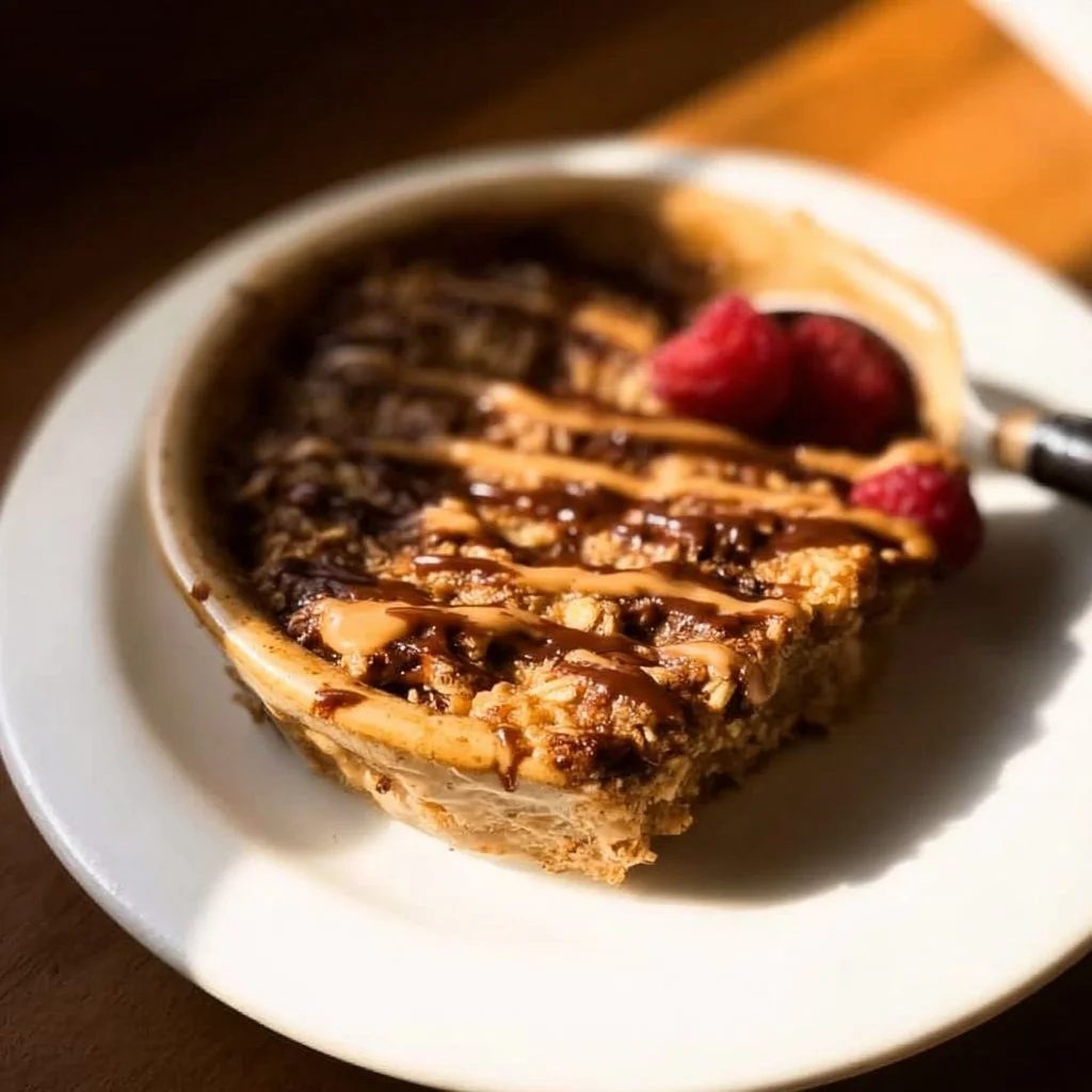 Delicious easy baked oats topped with fruit and nuts