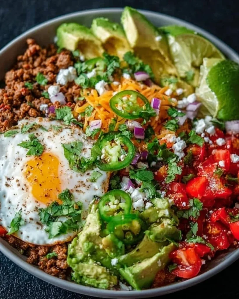 Easy Low Carb Burrito Bowl for a healthy 25-minute breakfast meal