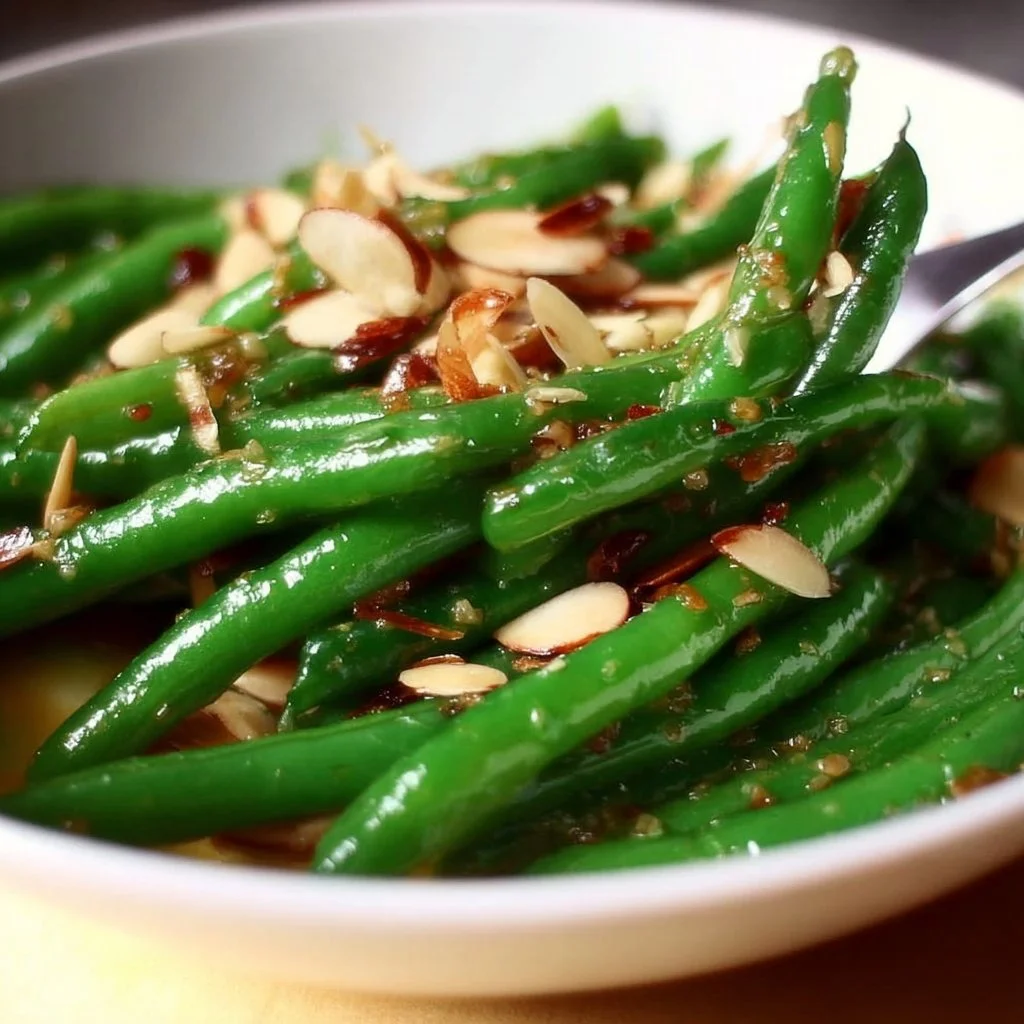 Green Beans Almondine 1 Plate of Green Beans Almondine with toasted almonds and lemon zest