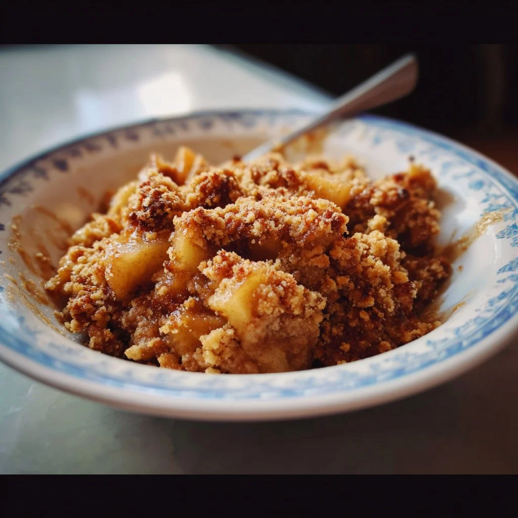 Healthy Breakfast Apple Crumble 1 Healthy Breakfast Apple Crumble served in a bowl with fresh apples and oats