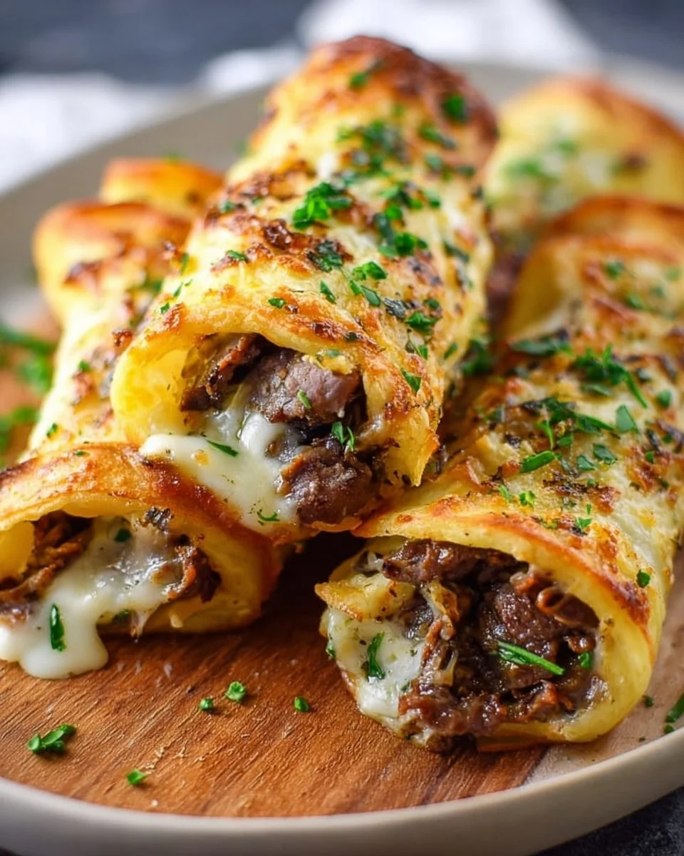Keto Philly Cheesesteak Rolls served on a plate with dipping sauce