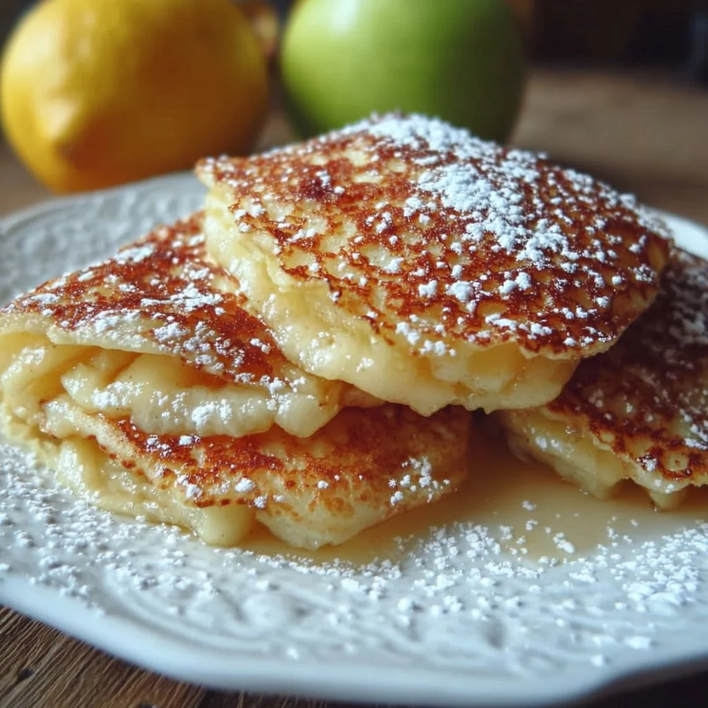 Delicious quick and fluffy apple crepes topped with fresh apples and syrup