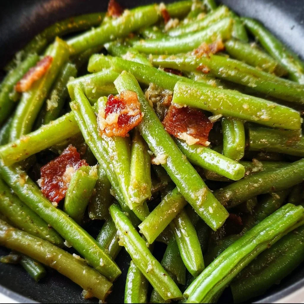 Plate of simple green beans ready to serve