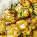 Hähnchen in Honig-Senf-Sauce serviert mit Beilagen auf einem Teller